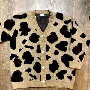 Girls Relaxed Fit Brown Black Leopard Button Front Cardigan Sweater